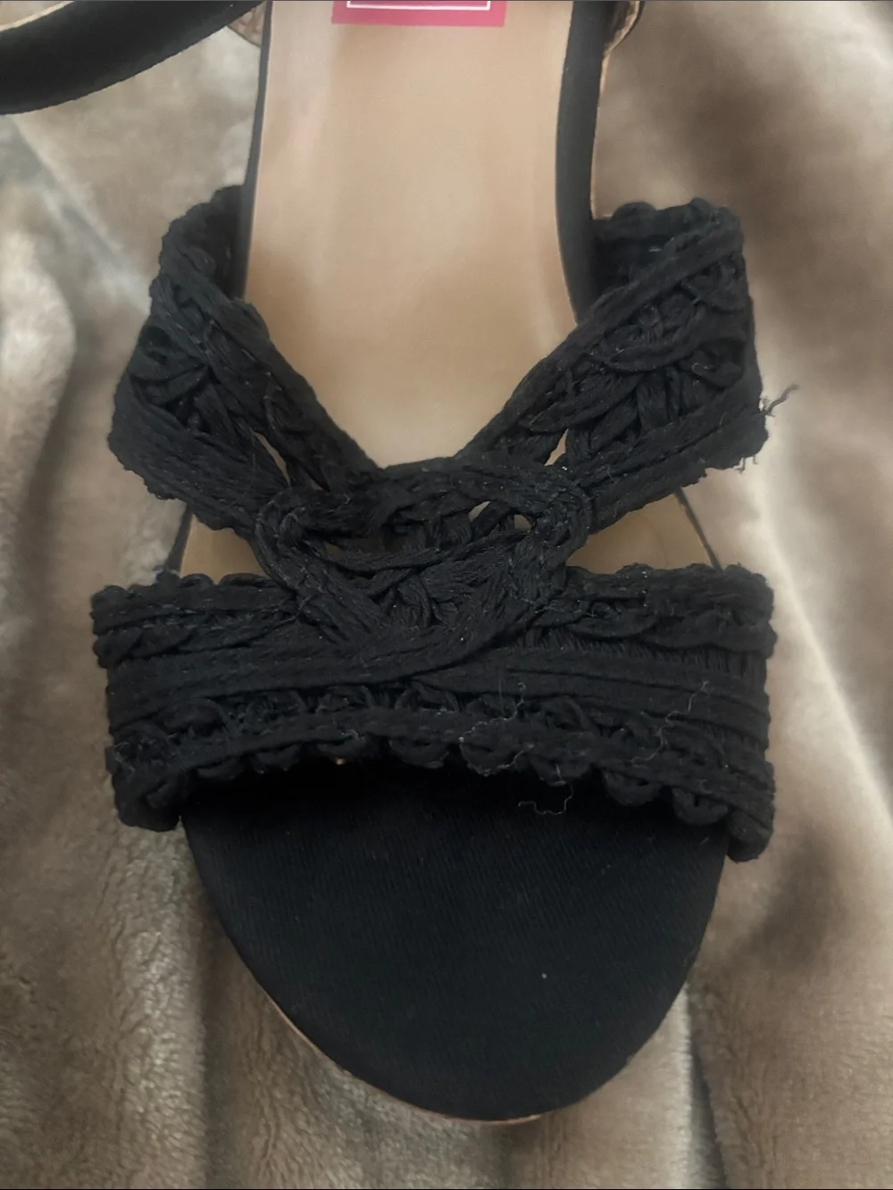 pop Black Braided Slingback Wedge Sandals